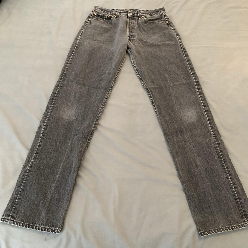 Vintage Levis 501 Jeans Womens 33x34 Gray Charcoal High Rise Denim USA 90s Rare